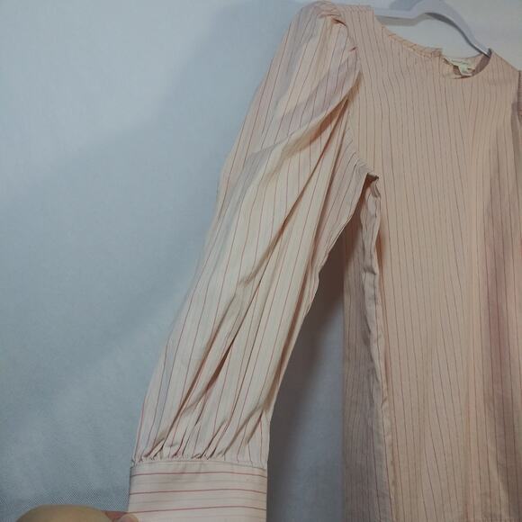 Treasure & Bond Pink Stripe Puff Sleeve Button Back Long Sleeve Top Size M - Picture 5 of 9